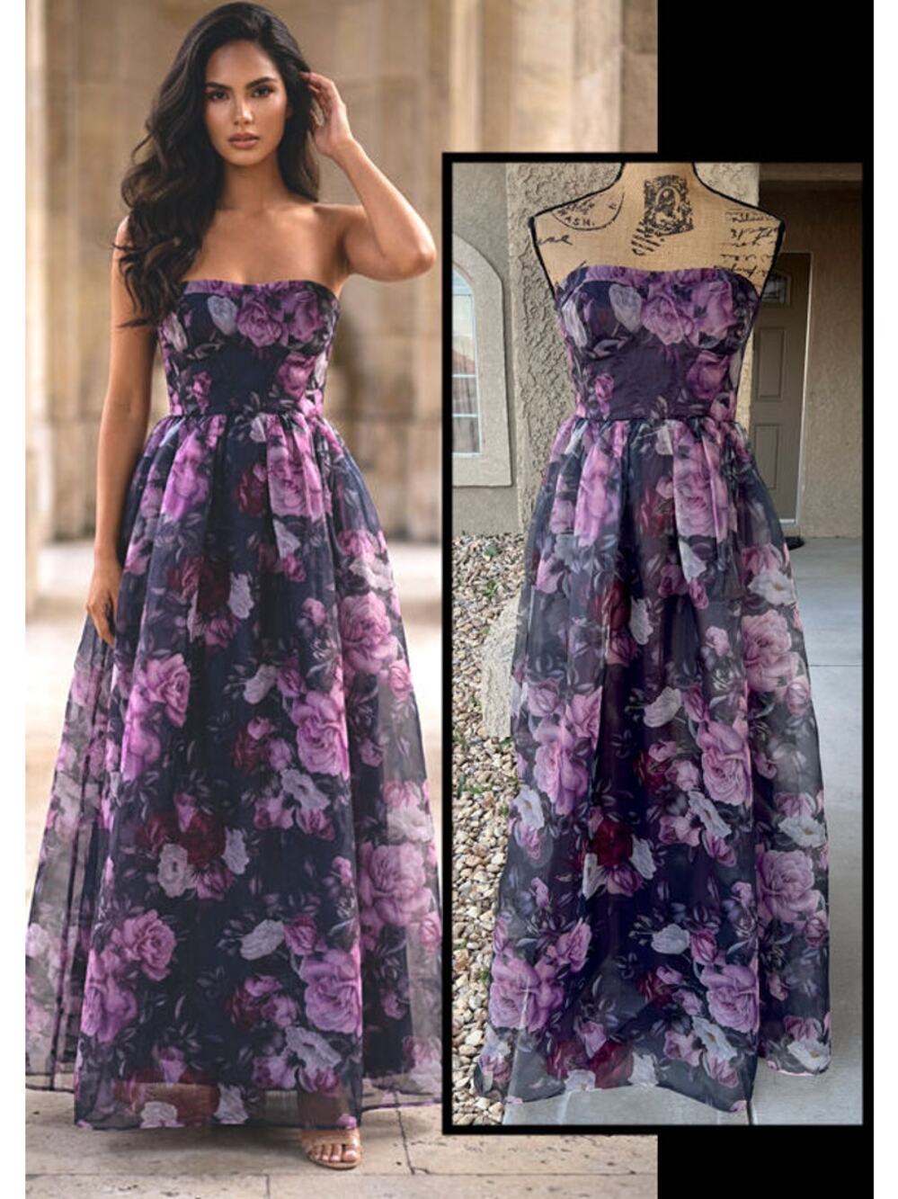 Lulus Strapless Bustier Purple Floral Print Wonderful Waltz Maxi Dress Size M - Picture 1 of 15